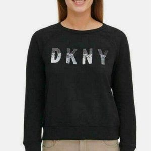 DKNY Womens Silver Sequin Black Long Sleeve Crewneck Sweatshirt Sweater …